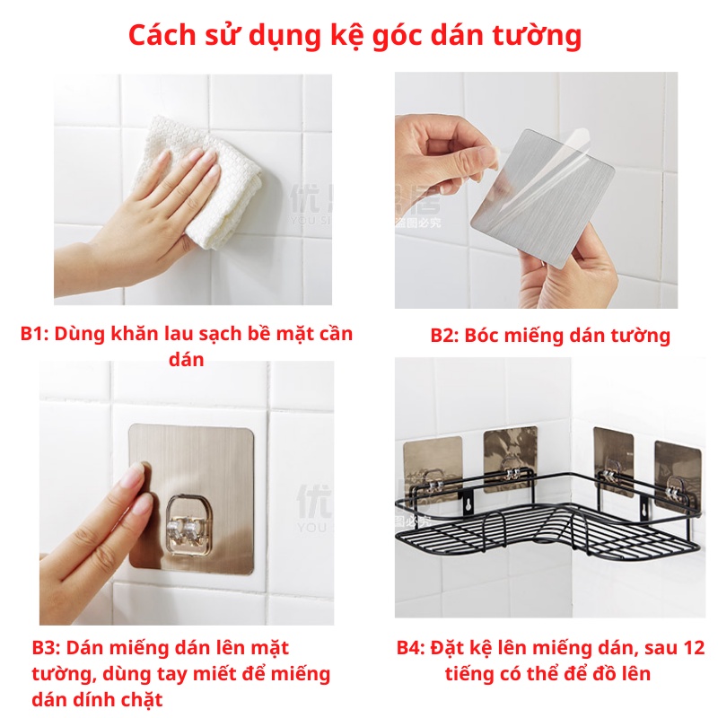 Kệ góc nhà tắm dán tường giá đựng gia vị nhà bếp siêu dính thép không gỉ sơn tĩnh điện chắc bền đẹp