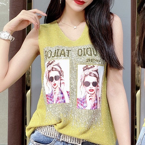 Áo dệt kim ZHELIHANGFEI sát nách dáng rộng dễ phối đồ