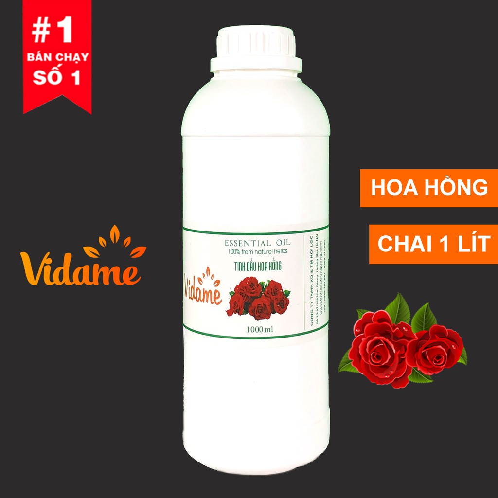 Tinh Dầu Hoa Hồng 1 LÍT VIDAME - Hàng Chính Hãng, Nhập Khẩu Ấn - Hương hoa hồng thơm quyến rũ, thư giãn