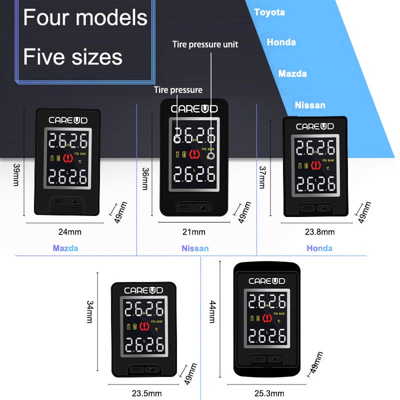 Cảm biến áp suất lốp Careud U912 dùng cho xe ô tô TOYOTA MITSUBISHI MAZDA SUZUKI, Chỉ màn hình