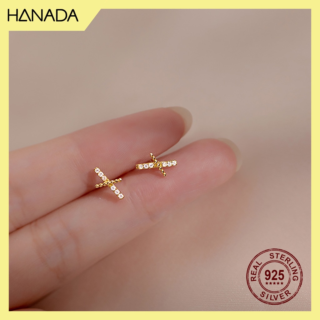 Bông Tai Bạc 925 Hanada 0798 Chữ X Đính Đá C11