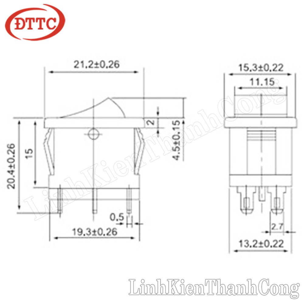 Công Tắc Bập Bênh 3 Chế Độ KCD1-203 6A 250V 21x15mm