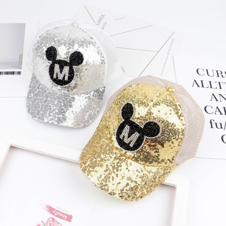 Mũ Cho Bé Trai Bé Gái - Mũ Lưỡi Trai Mickey lưới thoáng khí có đính sequin phong cách Hàn Quốc cho bé từ 2-8 tuổi MLT01