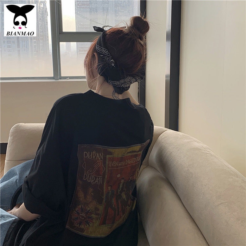 Áo thun cotton ngắn tay dáng rộng thiết kế mới thời trang mùa hè theo phong cách hồng kông năng động