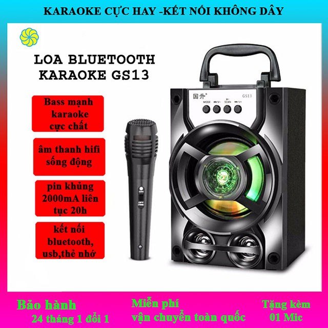 [ LOA CỰC CHẤT] Loa bluetooth mini GS13+tặng kèm MICRO âm bass mạnh nghe nhạc hát karaoke tuyệt vời (MÀU ĐEN)