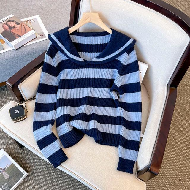 Áo Sweater Dệt Kim Tay Dài Cổ Thủy Thủ Kẻ Sọc Dễ Thương  tao bao