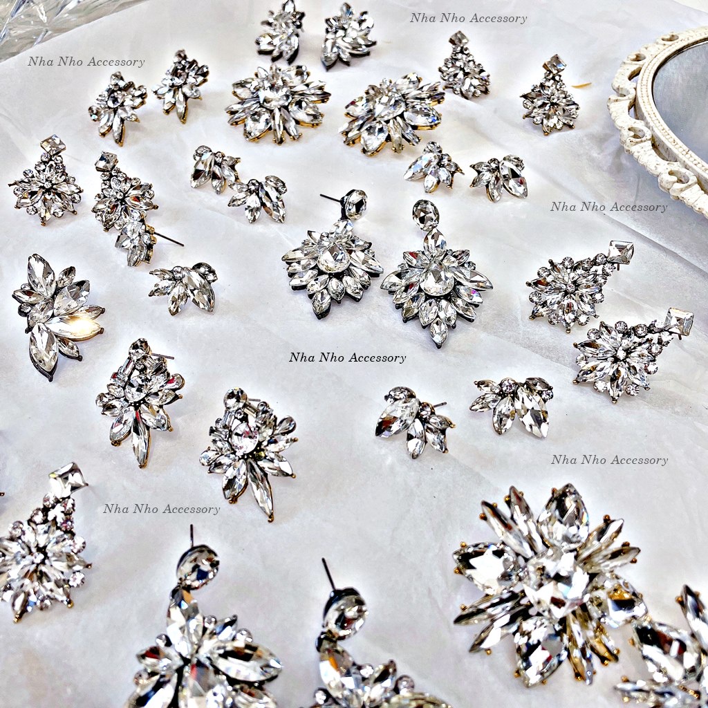 Hoa Tai Đá Cô Dâu Đẹp Dáng Dài Giot Nước Thời Trang NHÀ NHỎ 025