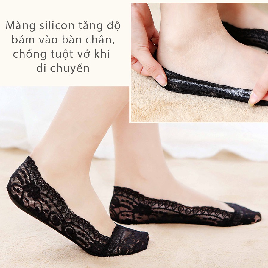 Vớ (tất) ren cổ thấp chống trượt mang giày cao gót, giày búp bê và đi trong nhà - buyone - BOPK07