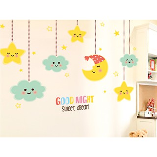 Decal dán tường Hàn Quốc trang trí nhà cửa, quán cafe, văn phòng - Dây trăng sao treo phòng cho bé