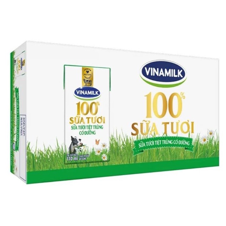 Thùng 48 hộp Sữa Tươi Tiệt Trùng Vinamilk 100% Có Đường 110ml