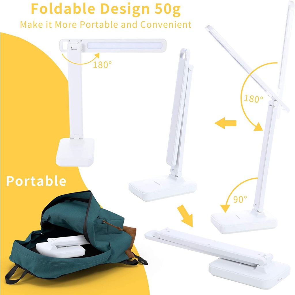 Đèn bàn gấp LED Đèn bàn học có thể điều chỉnh ba màu sạc và cắm hai chức năng  màu trắng ấm