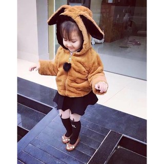áo lông mịn tai thỏ cho bé