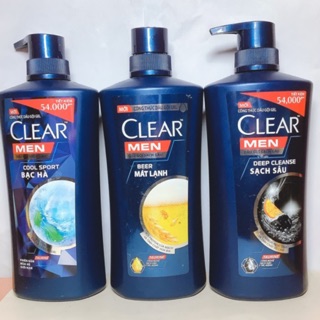 Dầu gội sạch gàu Clear Men Cool Sport Bạc Hà,Beer mát lạnh,Deep Cleanse sạch sâu (650ml)