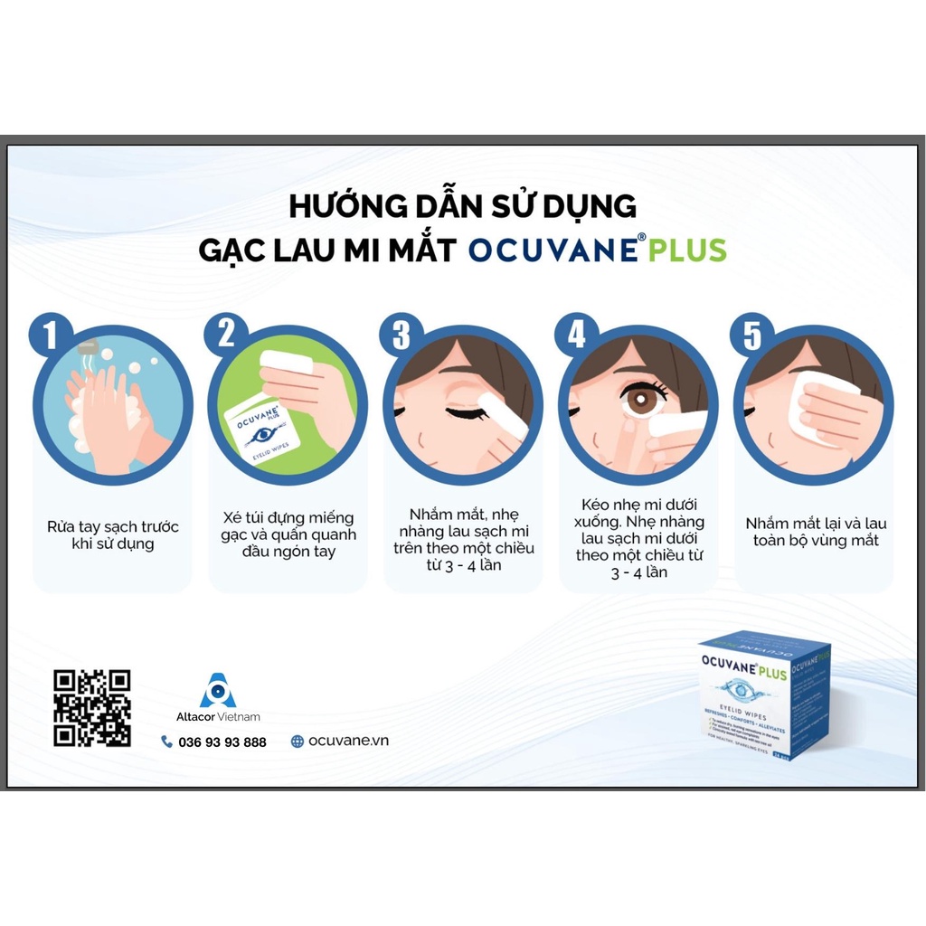 Miếng vệ sinh bờ mi OCUVANE® PLUS vệ sinh mắt, phòng ngừa viêm bờ mi