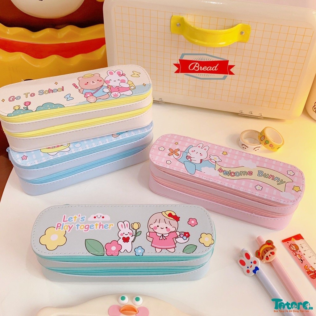 Túi đựng bút nhiều ngăn Cô Bé Gấu Thỏ Pastel Phi Hành Gia Thú Cưng Yogurt