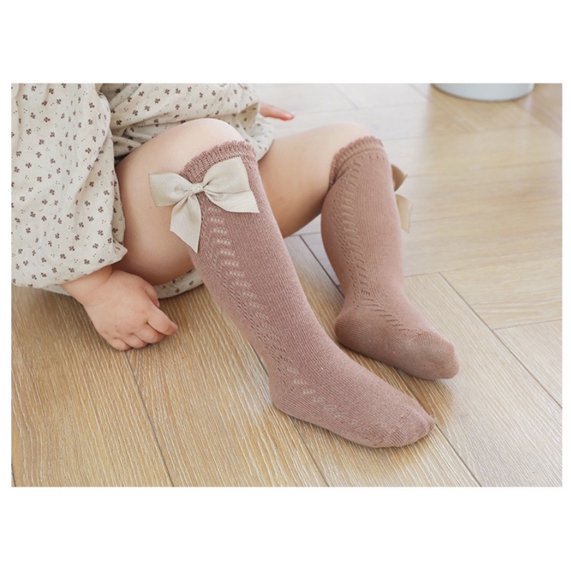 Tất/Vớ cao cổ đính nơ tiểu thư điệu đà cho bé gái_Phụ kiện cho bé