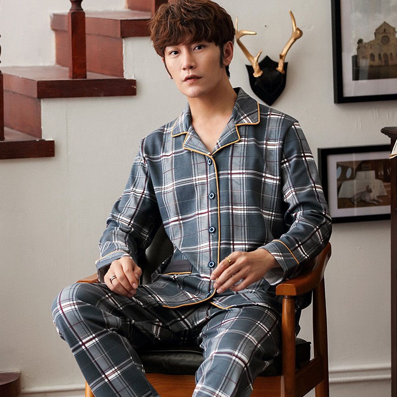 [GIẢM GIÁ] Đồ bộ Pijama nam dài tay cotton 100% thoáng khí, họa tiết caro cùng tông màu trầm rất nam tính, khỏe khoắn