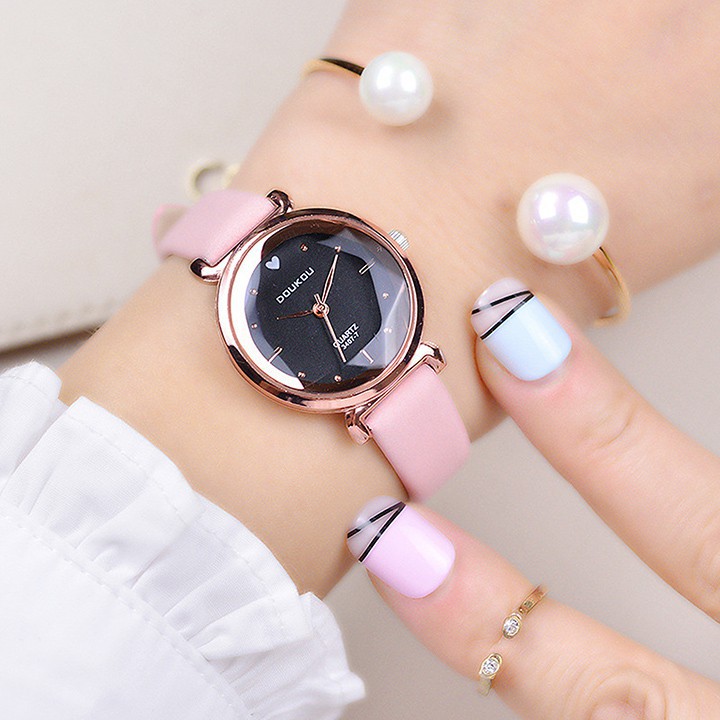 Đồng hồ nữ DouKou 71139 dây da lộn cao cấp mặt tròn Bán lẻ giá sỉ