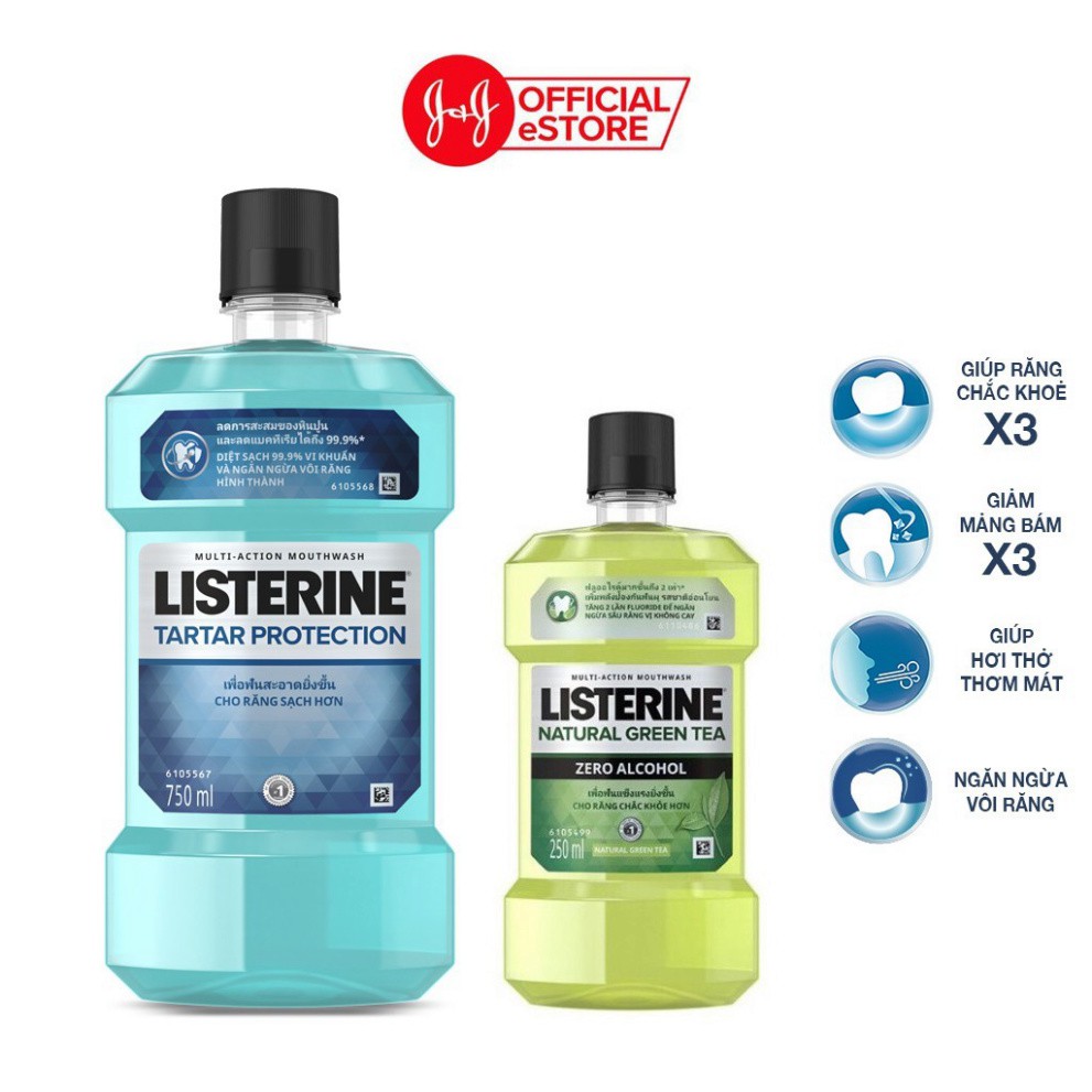 Nước súc miệng Listerine Tartar ngừa vôi răng 750ml + Tặng 1 trà xanh 250ml