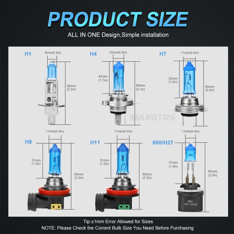 Set 2 Đèn Pha Halogen 100W H1 H7 H4 H8 H11 9005 HB3 9006 HB4 5000K Thay Thế Cho Xe Hơi