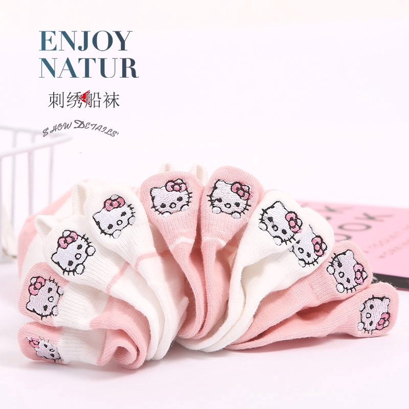 Vớ Cotton Thêu Hình Hello Kitty Đáng Yêu Cho Nữ