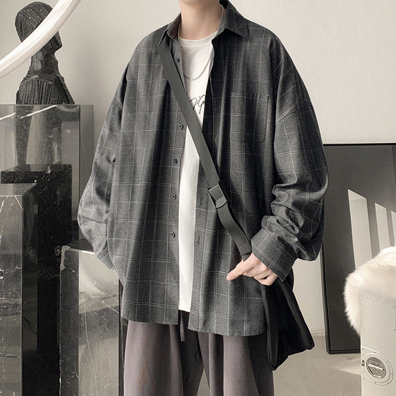 Áo Sơ Mi Kẻ Sọc Caro Dáng Rộng Phong Cách Hàn Quốc Thời Trang Cho Nam