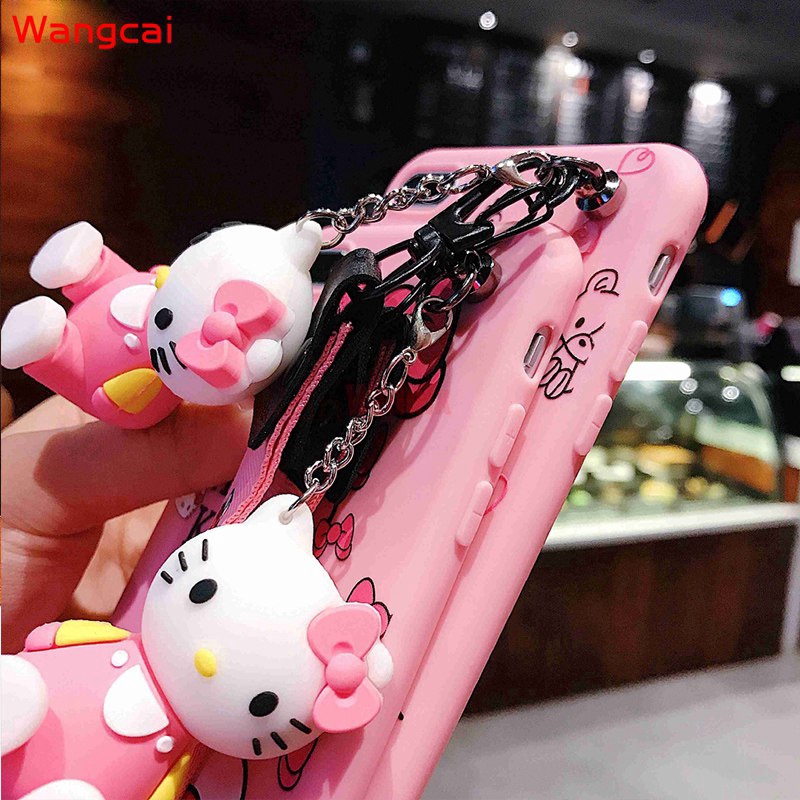 Ốp điện thoại tpu mềm+giá đỡ+dây đeo Hello Kitty cho Samsung Galaxy J7 Pro J6 J6+ J4 Core J4+ Plus 2018 J5 J3 Pro J2