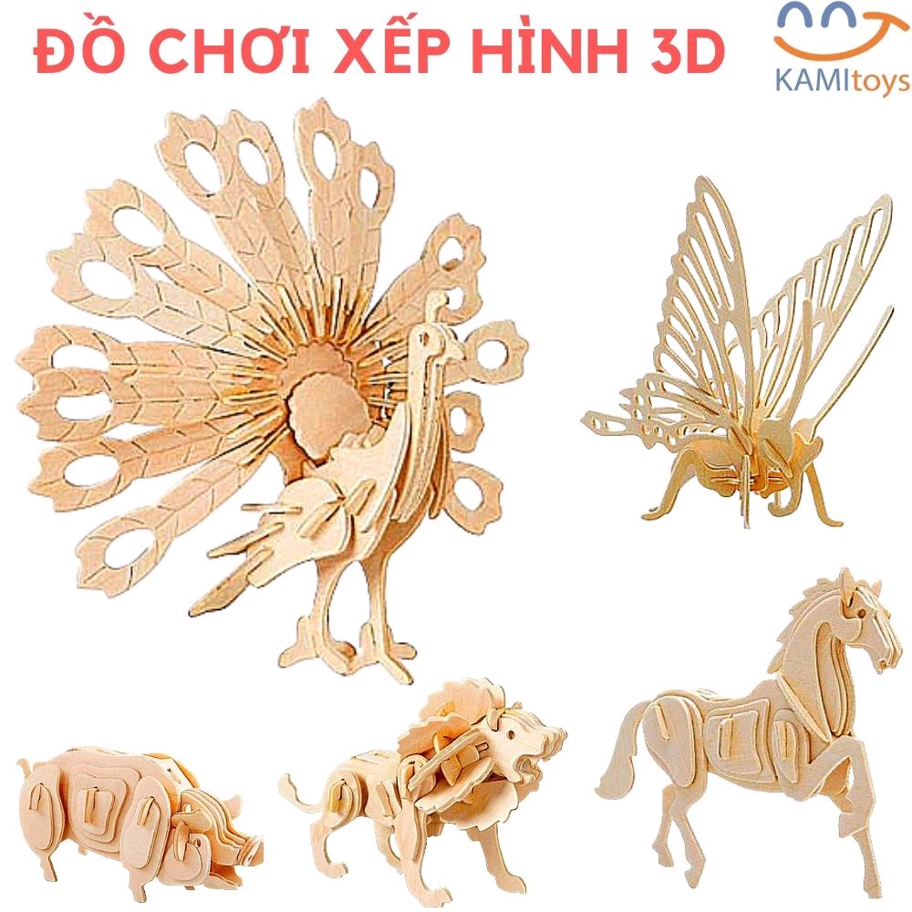 Đồ chơi xếp hình gỗ 3D ❤️ Mô hình Con Vật❤️ lắp ráp ghép khối giáo dục cho trẻ em bé