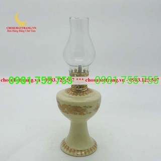 Đèn thờ men vàng kim lưỡng long gốm sứ bát tràng loại 1