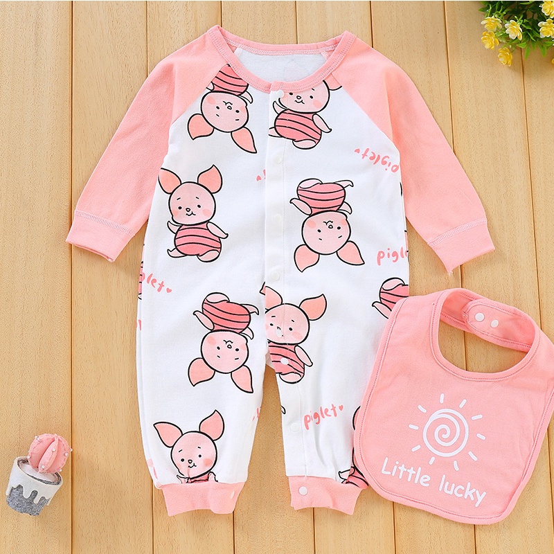 Body dài tay kèm yếm cho bé trai, bé gái, bodysuit liền thân chất cotton co giãn nhẹ, hàng Việt Nam _ BD44
