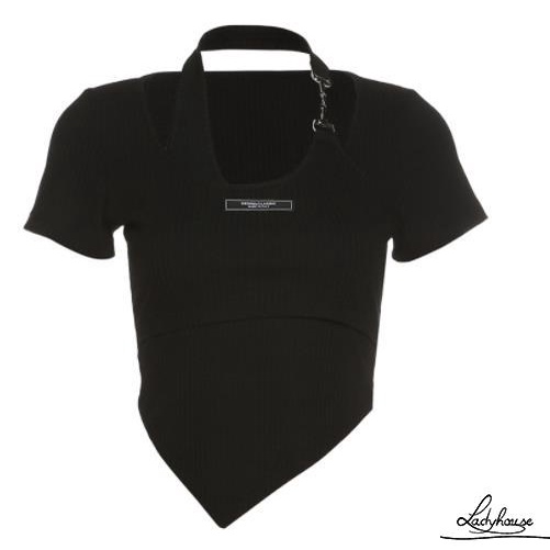 Áo Thun Giả Hai Mảnh Tay Ngắn Phối Dây Xích In Chữ Trang Trí Thời Trang Cho Nữ