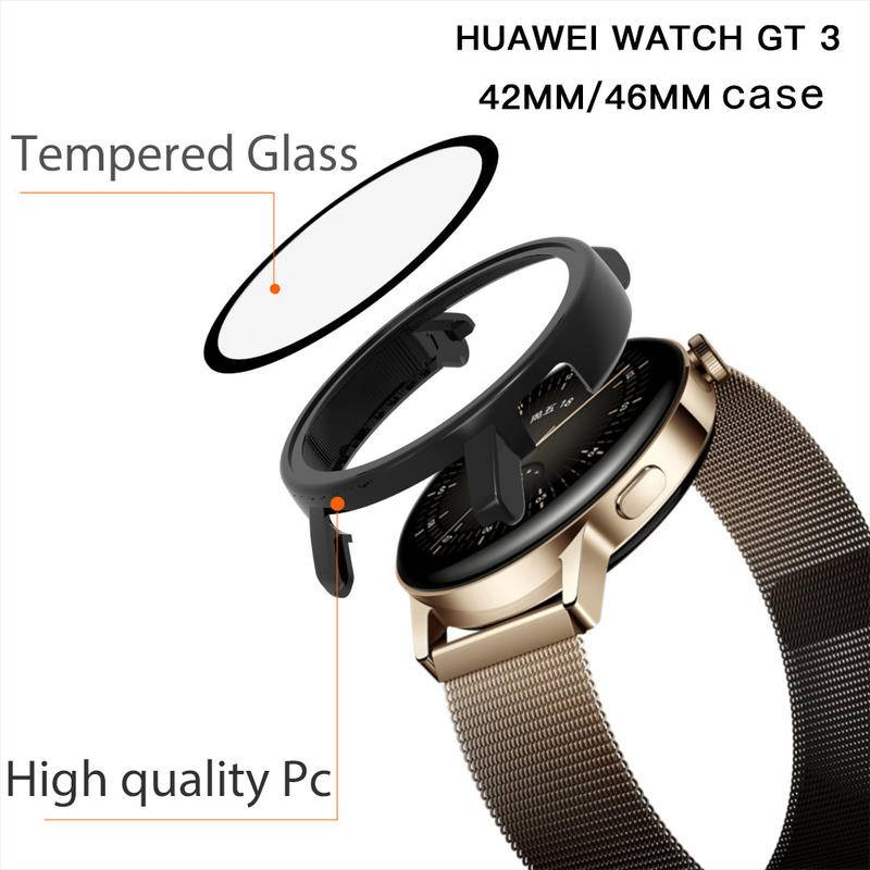 Ốp Bảo Vệ Đồng Hồ Kèm Kính Cường Lực 46mm Cho Huawei Watch GT3 GT2 Pro 42 46 MM GT2E Watch3 Pro 46 48 MM Honor Magic2