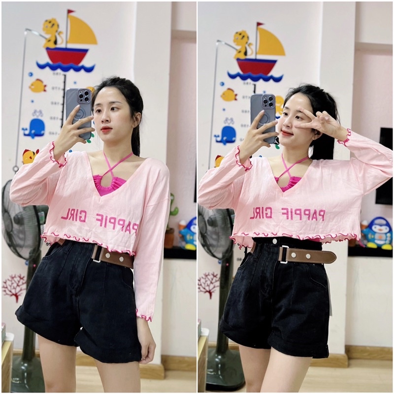 Set áo croptop dài tay