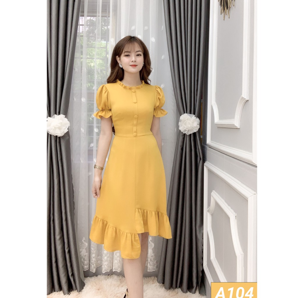 Đầm Dáng Suông Công Sở Ôm Eo Chân Váy Độc Đáo - She Loves A104 Màu Vàng