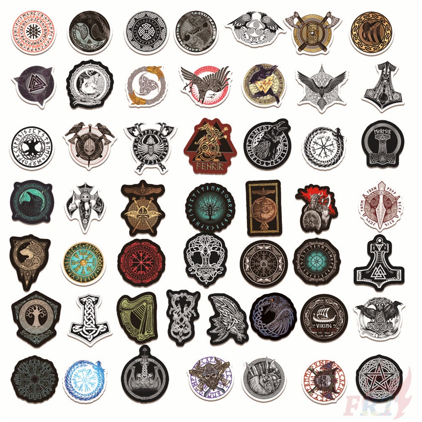 Bộ 50 miếng dán trang trí in hình chủ đề cướp biển Viking Rune thời trang DIY 03