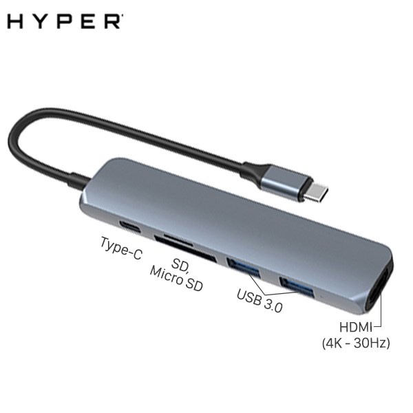 Hub HyperDrive Bar 6IN1 Cổng Chuyển Đổi Type C Dành Cho Macook/PC/Devices - HD22E