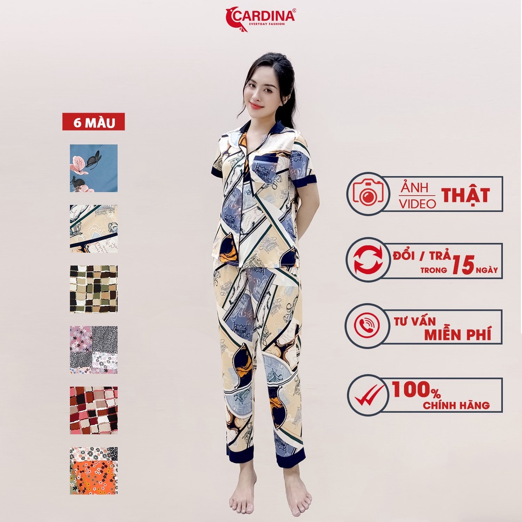 Đồ Bộ Pijama Nữ 𝐂𝐀𝐑𝐃𝐈𝐍𝐀 Chất Lụa Satin Nhật Cao Cấp Áo Cộc Tay Quần Dài Họa Tiết Trẻ Trung 2Pi22