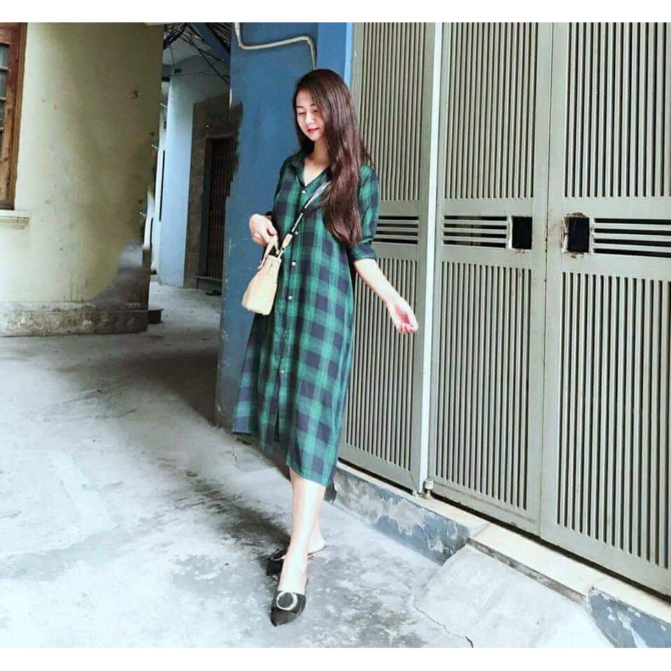 Đầm xuông kẻ dáng dài bầu béo bon chen thoải mái nhé! | BigBuy360 - bigbuy360.vn