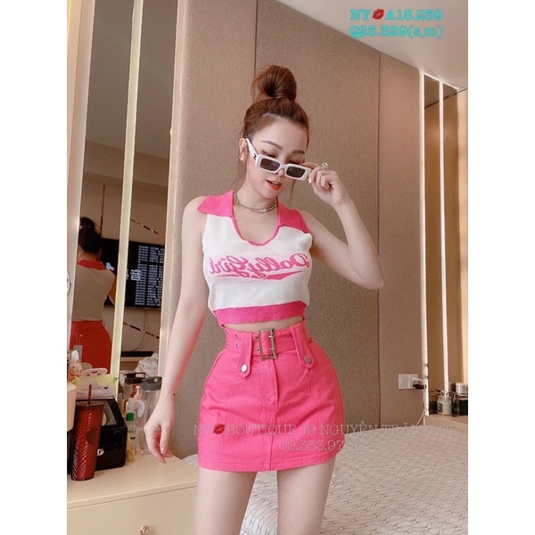 Áo DOLLY GIRL GB ba lỗ cổ sơ mi croptop phối màu thun gân cho Nữ - alohashop91