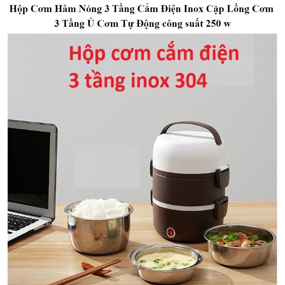 Hộp Cơm Cắm Điện Hâm Nóng Inox Cao Cấp 3 Tầng Đa Năng Làm Nóng Nhanh An Toàn