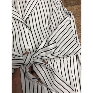 Đầm midi Timmming sọc nơ Kami
