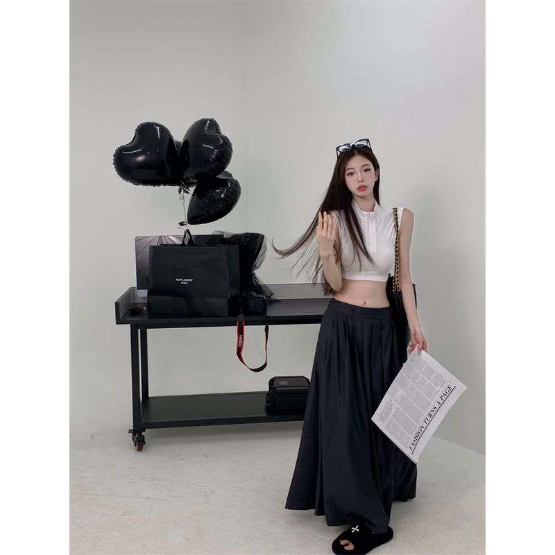 Áo Thun Không Tay Dáng Ôm / Váy Xám Thời Trang Hàn Quốc