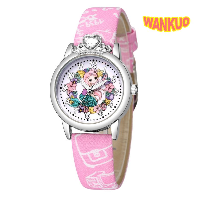 Đồng Hồ Analog Máy Thạch Anh Hình Trái Tim Công Chúa Tiên Cá Sáng Tạo Dễ Thương Cho Bé Trai