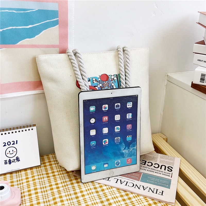 Túi tote vải canvas nữ đựng vừa laptop cỡ lớn đeo vai phong cách Nhật Bản LABOMA DC014