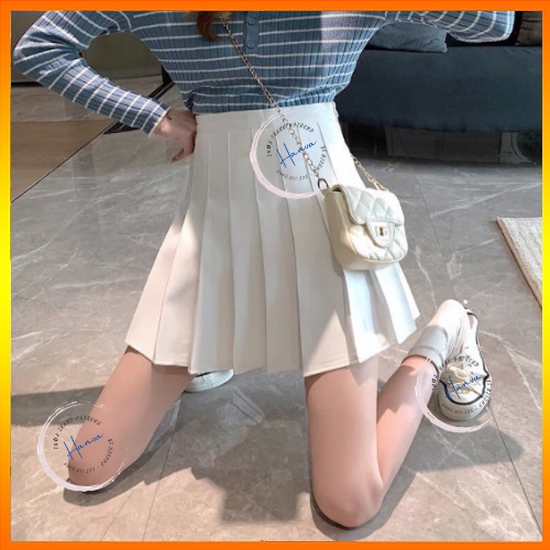 Chân Váy Tennis Xếp Ly Cạp Cao Có Quần Bảo Hộ Bên Trong Màu Trơn Basic Phong Cách Hàn Quốc Hanva