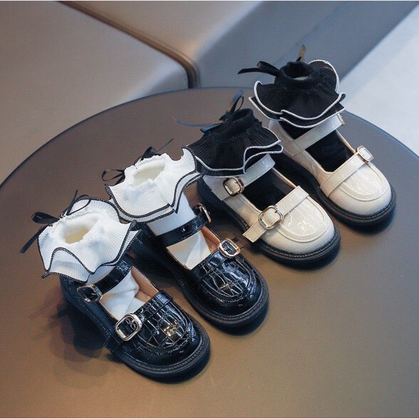 Giày búp bê bé gái - Giày lười chất da PU siêu mềm nhẹ phối 2 quai dán cực xinh đế chống trơn phong cách Hàn Quốc FL17