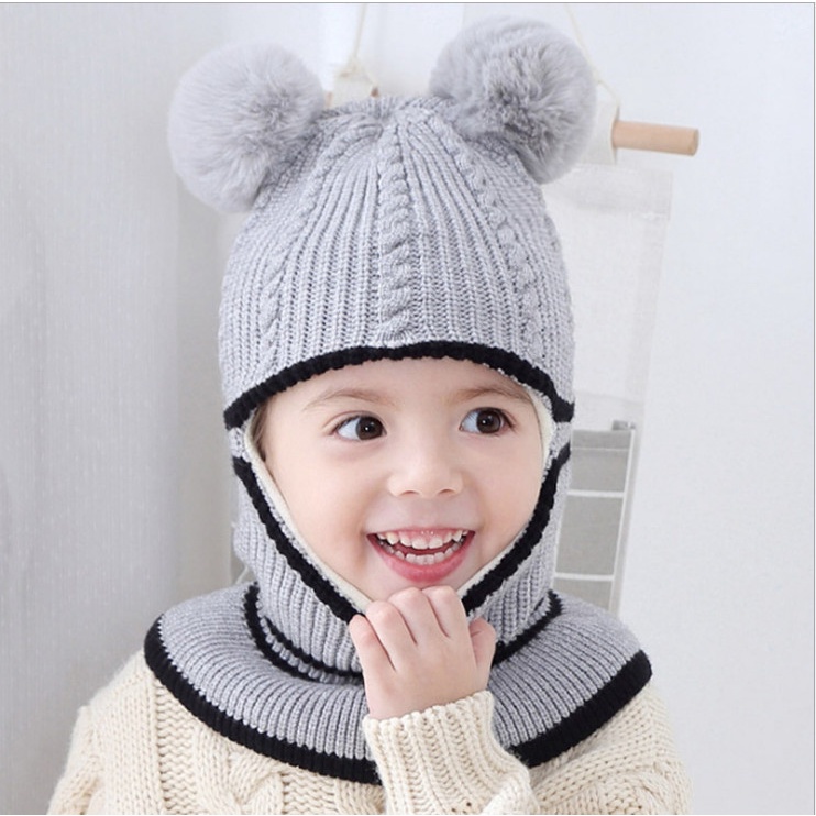 Mữ len cho bé trai gái quả bóng NANA nón len nam nữ kèm khăn quàng cổ mùa đông giữ ấm tốt