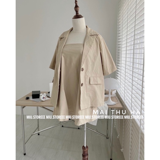 SET VÁY HAI DÂY KÈM VEST BLAZER TRƠN ĐŨI LINEN SV2SVB