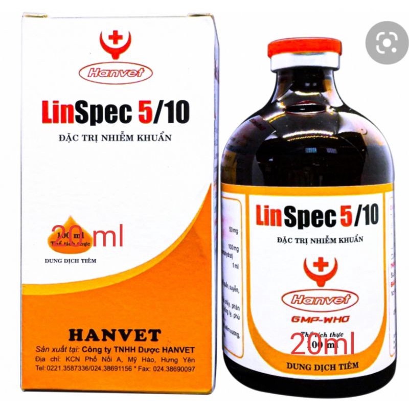 Linspec 5/10 combo 2 lọ* 20 ml sử dụng trên vật nuôi hen, khẹc hsd 29/05/2023