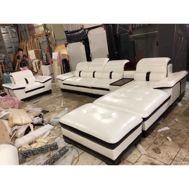 Bộ Sofa da kthuoc to gật gù  (ảnh thật ) tặng 2 đôn 2 gối